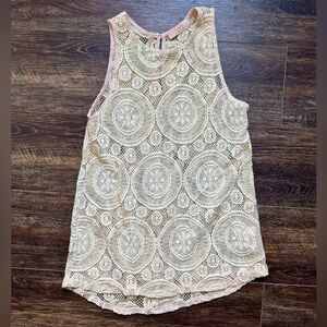 Elodie Lace Top Small Blush Pink Ivory Sleeveless Crochet Overlay Boho